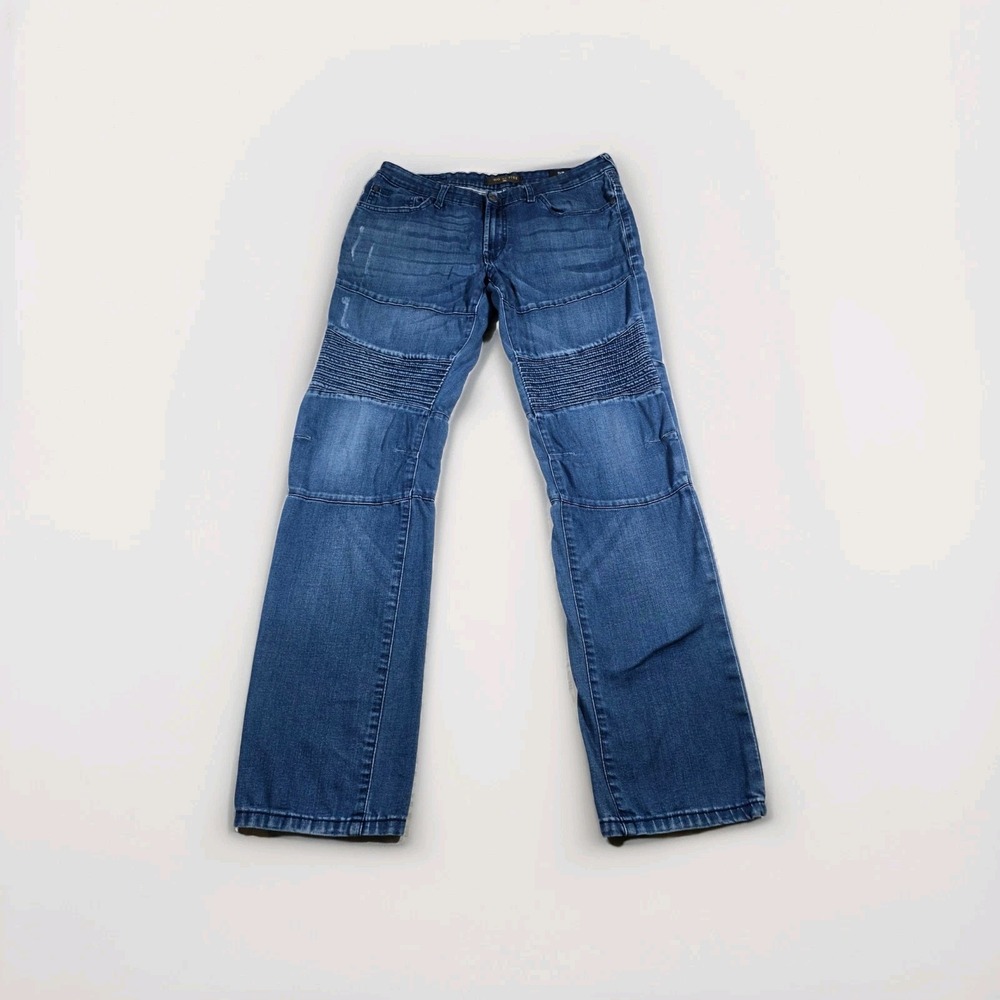 Ring of Fire Mens Moto Slim Fit Jeans Blue Biker Ribbed Knee Denim‎ 32x34